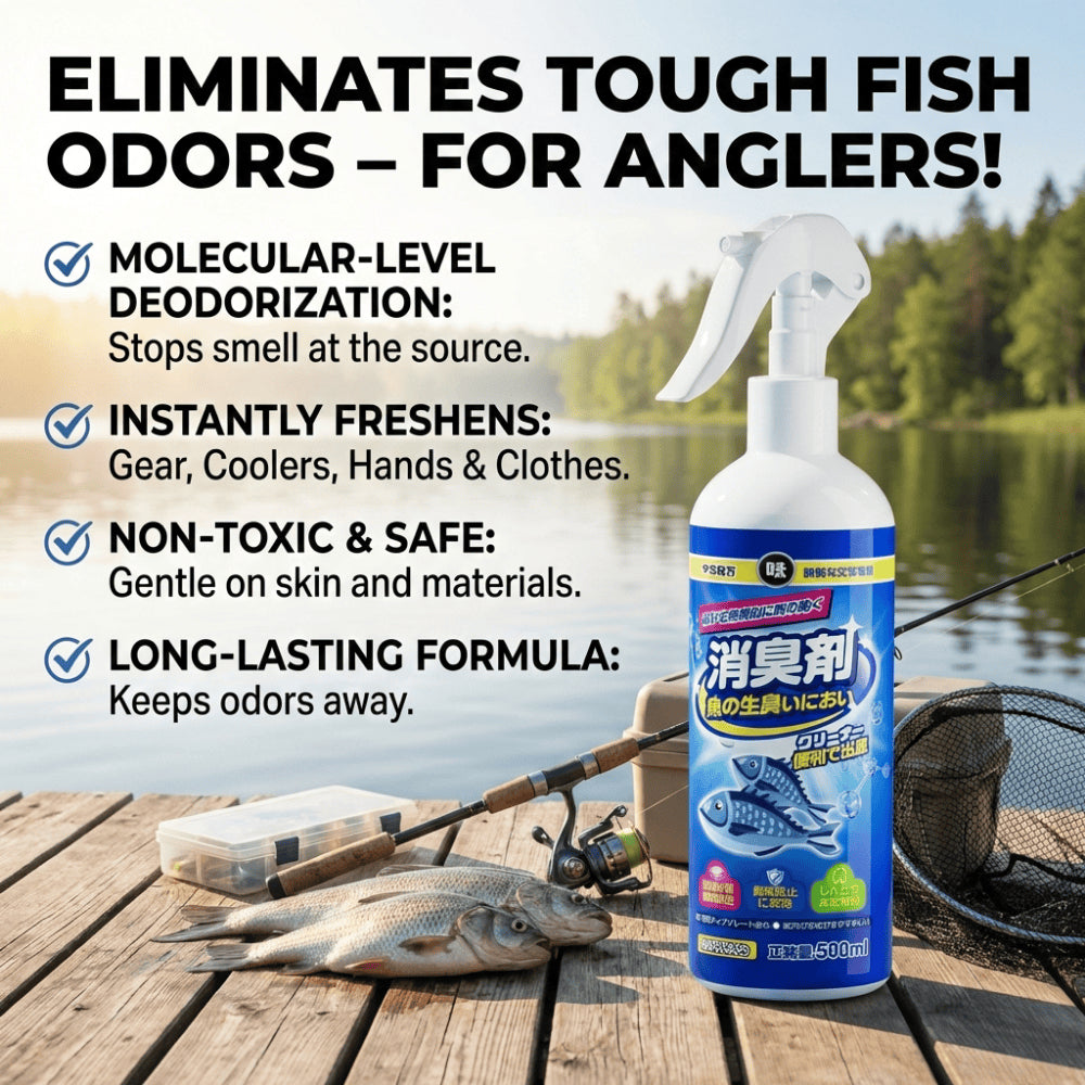 Professional Fish Odor Remover Spray - Molecular Deodorizer for Fishing Gear, Car & Wardrobe
