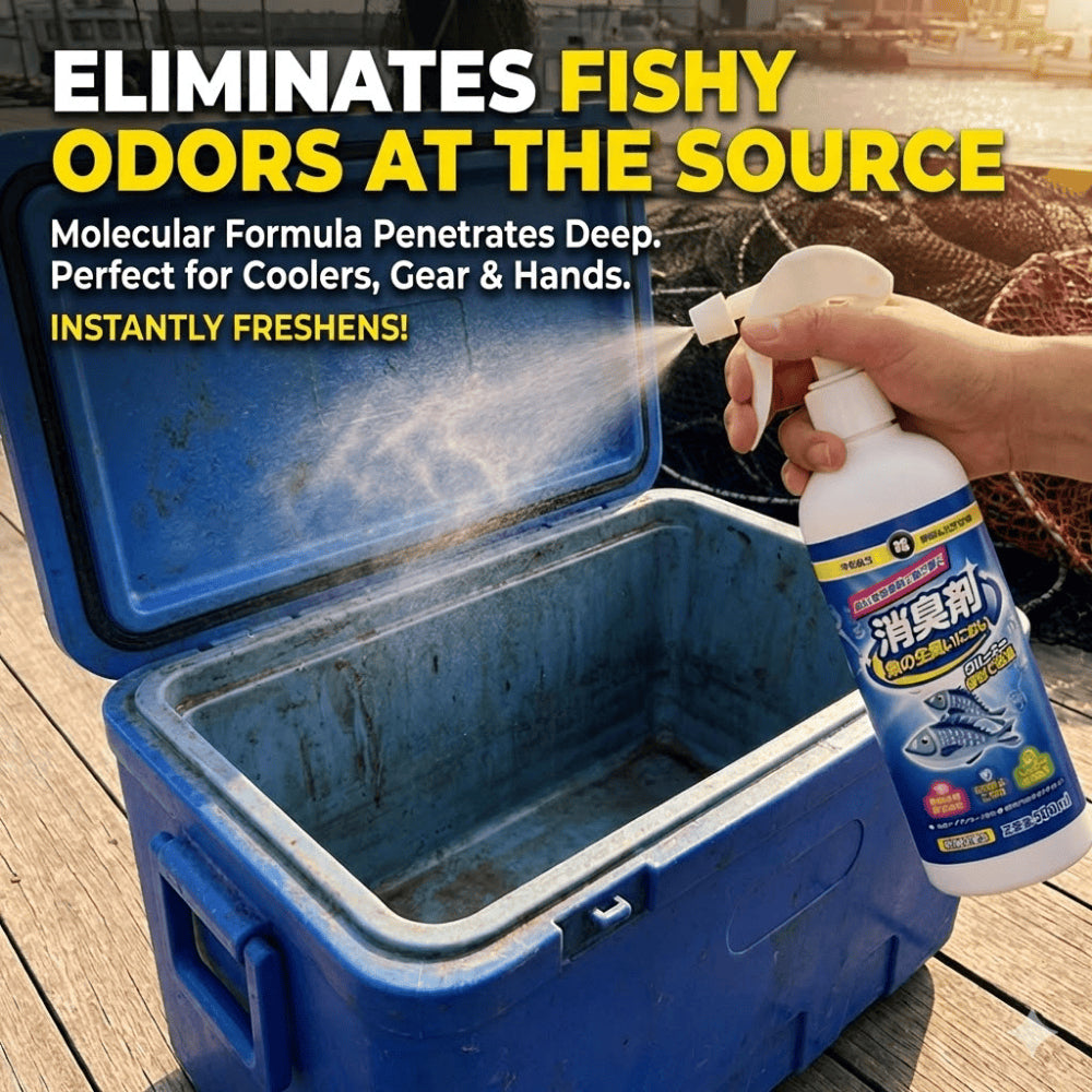 Professional Fish Odor Remover Spray - Molecular Deodorizer for Fishing Gear, Car & Wardrobe