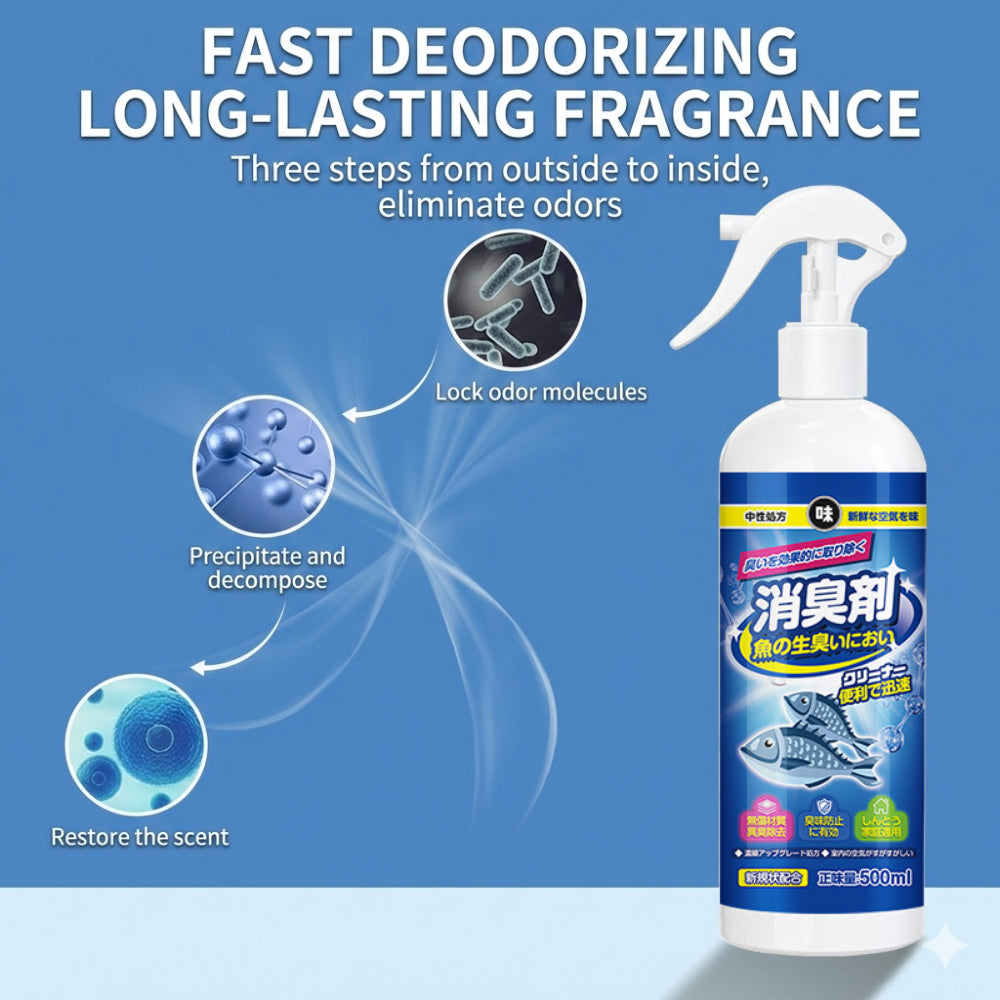 Professional Fish Odor Remover Spray - Molecular Deodorizer for Fishing Gear, Car & Wardrobe