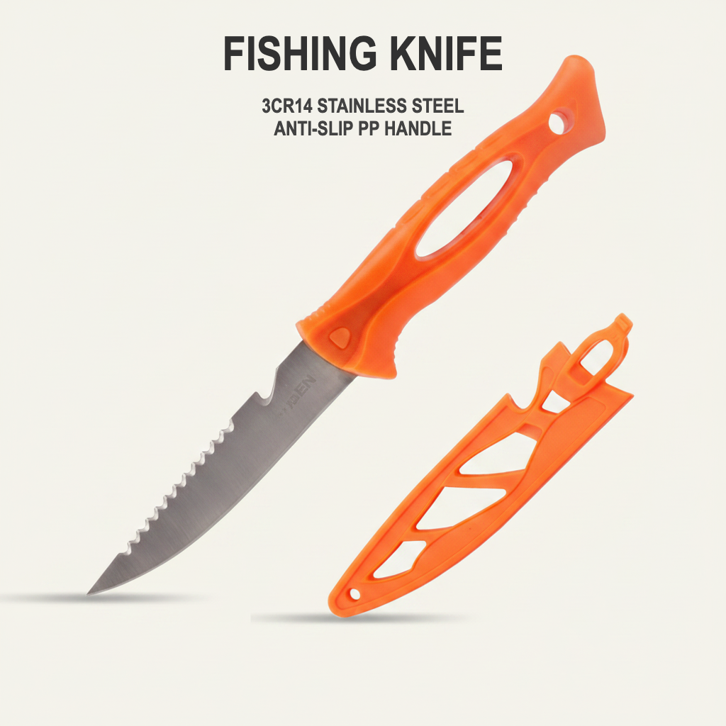 3Cr14 Stainless Steel Fishing Knife with Anti-Slip PP Handle & Sheath