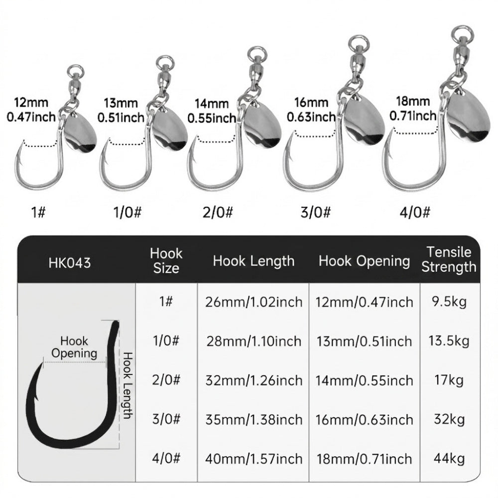 TEASER Flash Blade Jigging Hook Bearing Spinner Lure Hook 8062-5X
