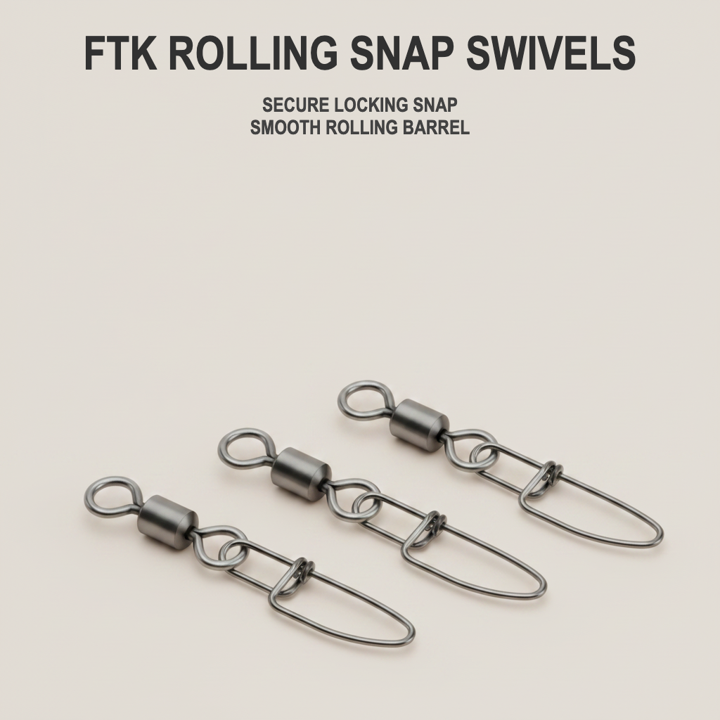 FTK Rolling Snap Swivels with Secure Locking Snap for Lures & Rigs