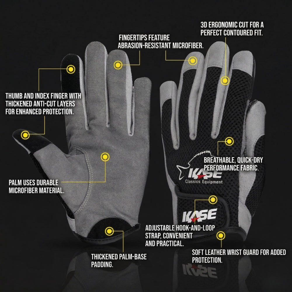 KASE Jigging Gloves | Full/3-Finger Fishing Gloves | Fishing Accessories Rod Reel Popping Luring