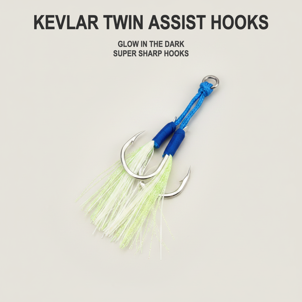 High Carbon Kevlar Twin Assist Jigging Hooks