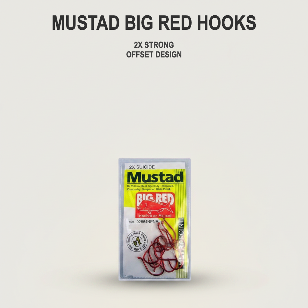Mustad Big Red Suicide Hooks - 2X Strong Offset Fishing Hooks