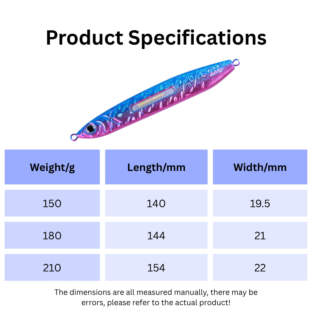 PPFA NEON CORE JIG Night Fishing Fast Jigging Metal Lure Lumo Glow in Dark Tuna FREE Light Stick
