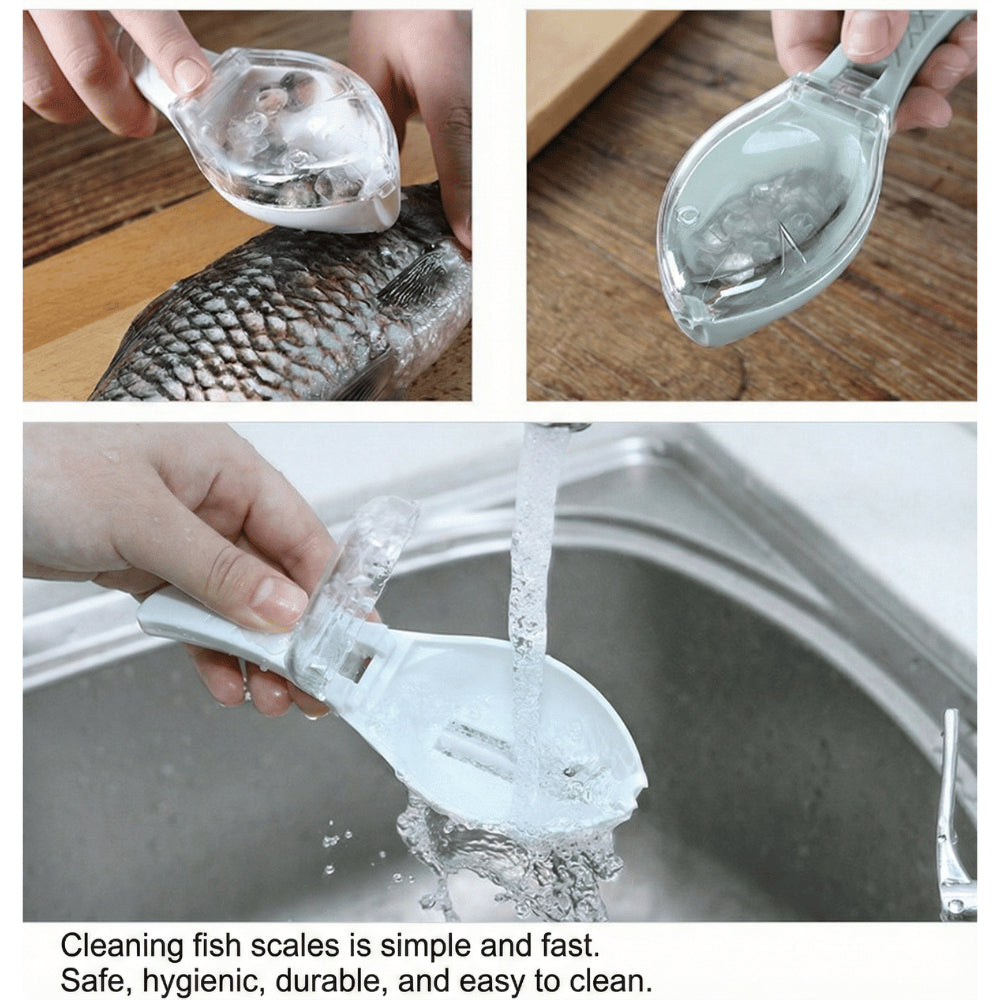 Fish Scale Remover Scraper with Cover Mess-Free Kitchen Tools ABS Plastic Peeler Fishing Scaler
