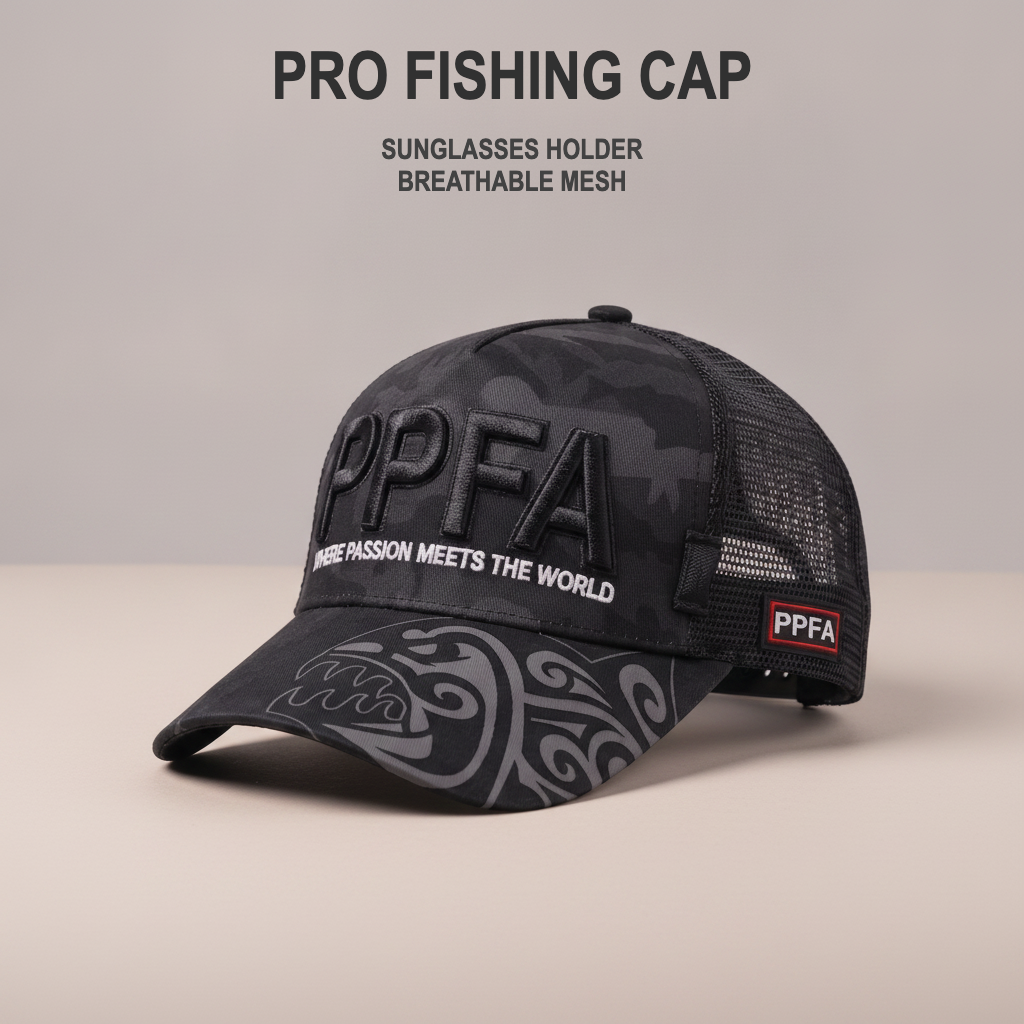 PPFA Pro Fishing Cap with Integrated Sunglasses Holder & Breathable Mesh