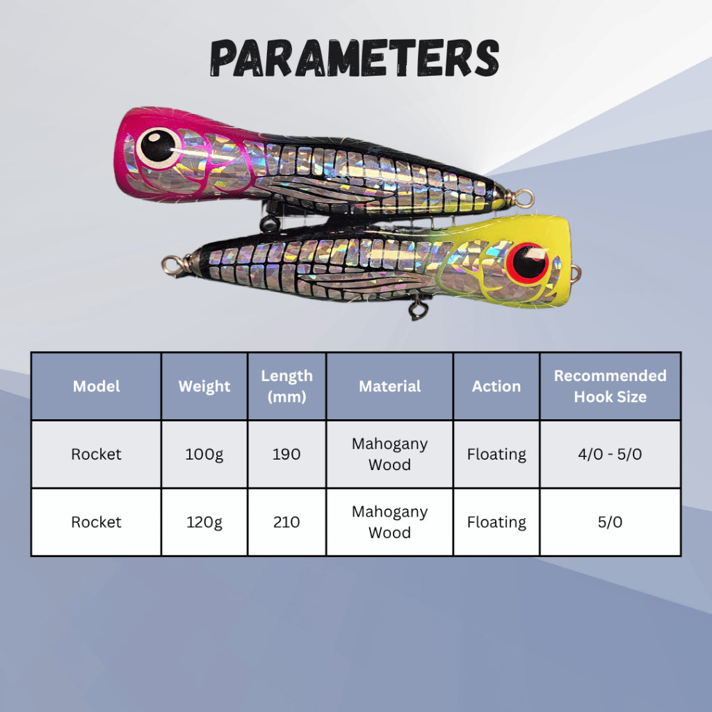 Pure Passion ROCKET Popper NEW DESIGN Mahogany Wood Tuna Killer GT Popping Giant Trevally Fishing