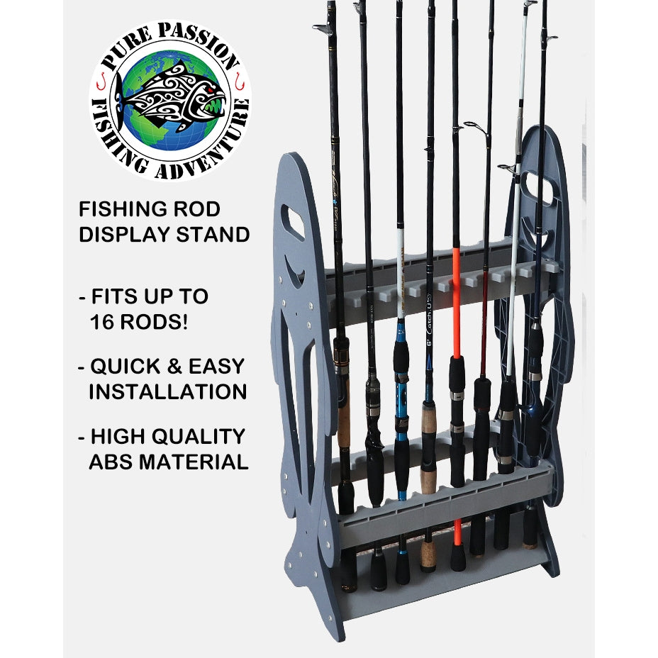 [SG Stock] 16 Rod Fishing Rod Stand Holder Rack - Fish Shaped Display Rods Space-Saving Storage